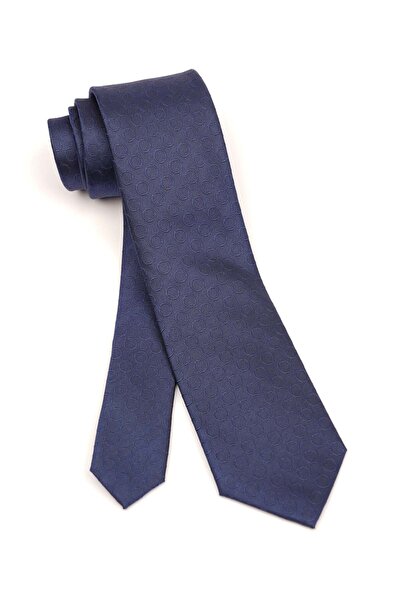 6AM Ceremony Navy silk tie with geometric circle pattern