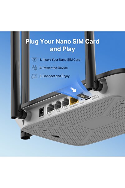 Mercusys MB115-4G 300 Mbps 4g Lte Router Modem Sim Kart Girişli 4 Ethernet Portu 4 Antenli 32 Cihaz Bağlantı