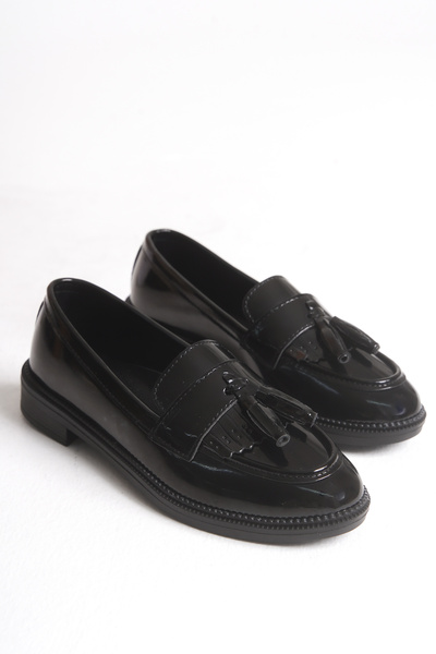 Artgoo Women's College Black Patent Leather Daily Casual Tassel Corcik Loafer Shoes