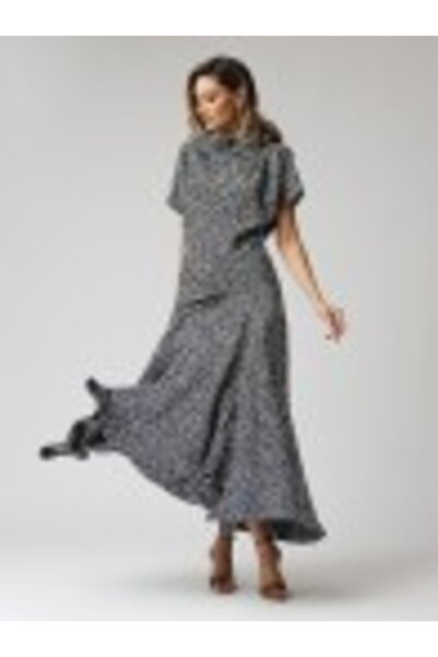 conceptAtrois Rochie cu drapat în față și guler - Imprimeu floral alb și bleumarin