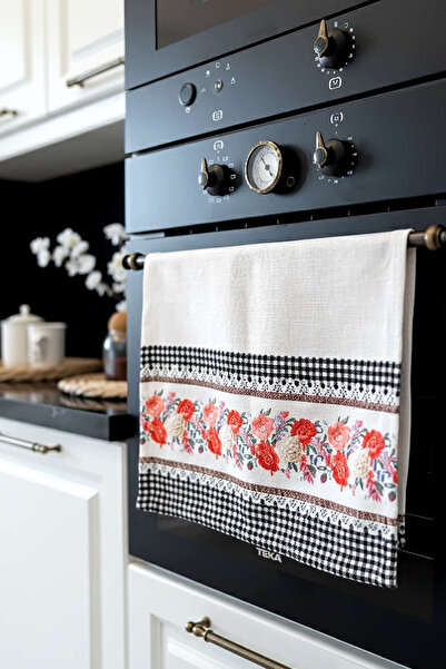 Cango Home Black and White Checkered Floral Pattern Digital Printed Oven Cover Cgh1092-F