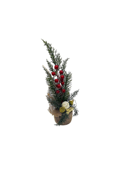 BaoBao Decorative Christmas tree in jute pot – with red berries 34cm