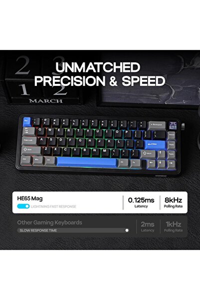 Epomaker لوحة مفاتيح ألعاب HE65 مغناطيسية 65%، دقة 8K، زمن استجابة 0.125 مللي ثانية، تأثير هول، قابلة للتبديل السريع (أسود)