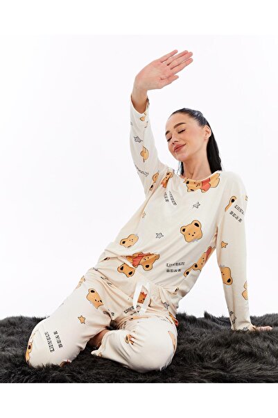 lamelif Set de pijamale cu model cremă