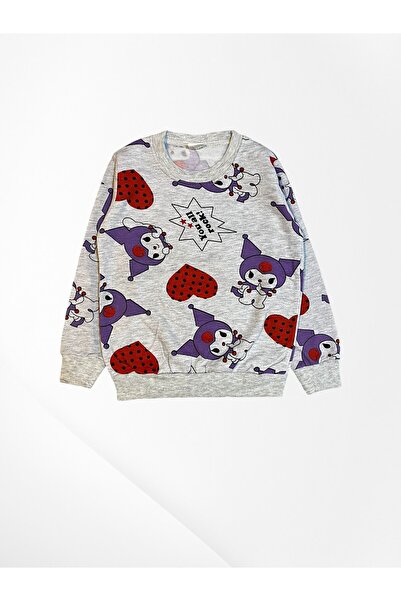 Pajama Shop Girl's Cotton Fabric Gray Color Kuromi Patterned Long Sleeve Seasonal Pajama Set