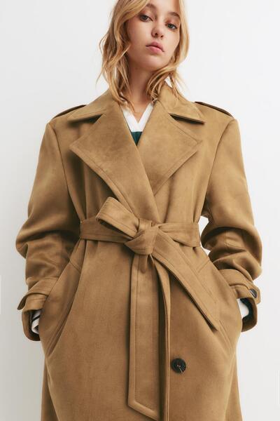 Pull & Bear Suni süet trençkot