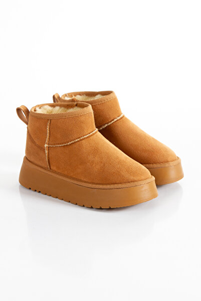 ALON Kadın Taba Mini Süet Içi Kürklü Yüksek Kalın Taban Kışlık Bot