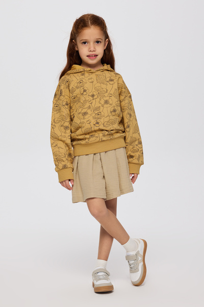 Panço Kız Çocuk Çiçek Desenli Hardal Sweatshirt