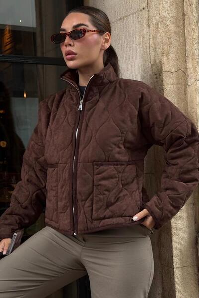 Madmext Γυναικείο παλτό με καπιτονέ με ψηλό γιακά Bitter Brown MG2568