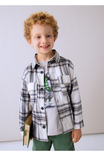 MAYORAL Boy's Shirt – Gray Plaid (Ages 4-10) | 100% Cotton – Buttoned, Cotton Lined