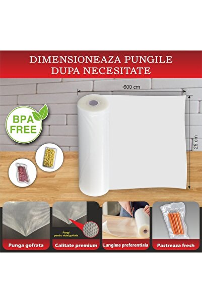 Urgent Horeca Set of 2 rolls of embossed vacuum bags, dimensions 250x6000 mm, thickness 85 microns, Sous Vide preparation