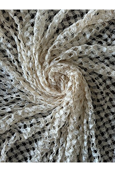 Kalben Kumaş Cream Jacquard Lattice Pattern Knit Fabric (150X100)