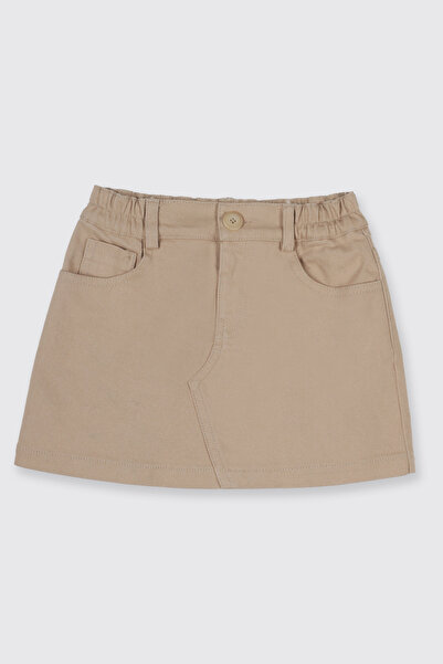 Panço Kız Bebek Düğmeli Bej Etek