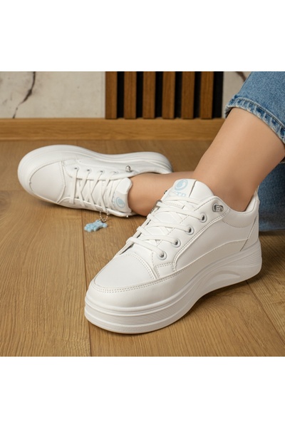 BMoD Women's white and blue sneakers with elastic laces MOD11096