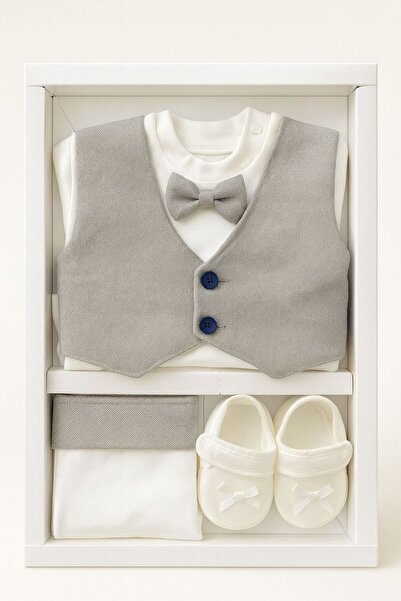 mini mia Baby Boy Mevlütlük Set - 4 Piece Boxed Cotton Hospital Release Outfit