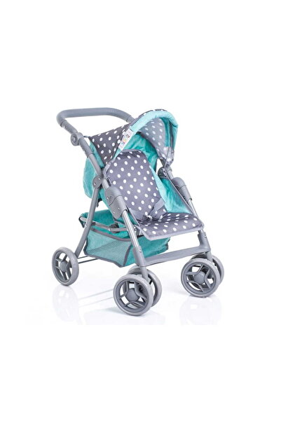 Doris Sports stroller for dolls Turquoise/Grey with white dots with height-adjustable handle, Capotina