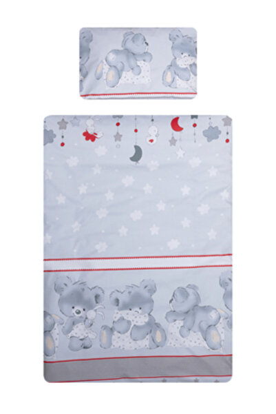 Beberoyal 3-piece cotton bedding set for 120x60 cm mattress, Grey Teddy & Bunny -