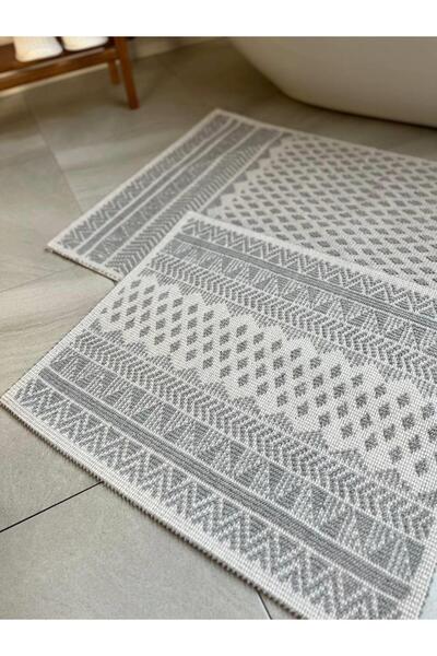 Bluenity Tapis Bukle Natural Cotton 2-Piece Bath Mat Set 60X100+50X60 cm - Gray