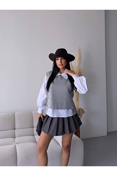 CARLA MARA Сорочка Деталь Сіра трикотажна блузка