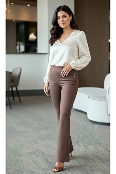 My Blog Kahverengi Süet Yandan Fermuarlı Pantolon - 40578