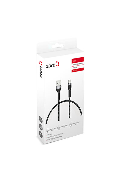 zore Black Shira Series Type-C USB Cable 30 Cm-Senk
