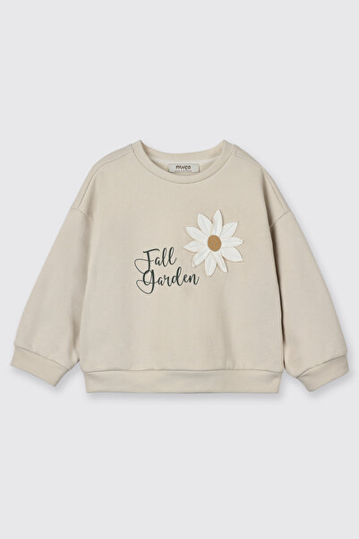Panço Kız Bebek Çiçek Motifli Bej Sweatshirt