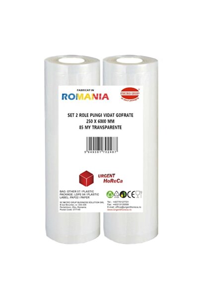 Urgent Horeca Set of 2 rolls of embossed vacuum bags, dimensions 250x6000 mm, thickness 85 microns, Sous Vide preparation