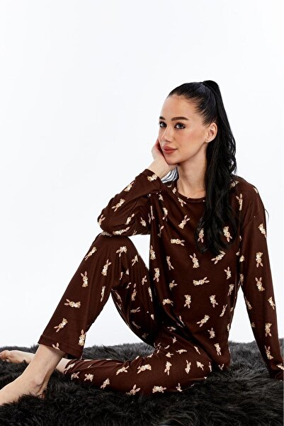 lamelif Patterned Pajama Set Bitter Brown