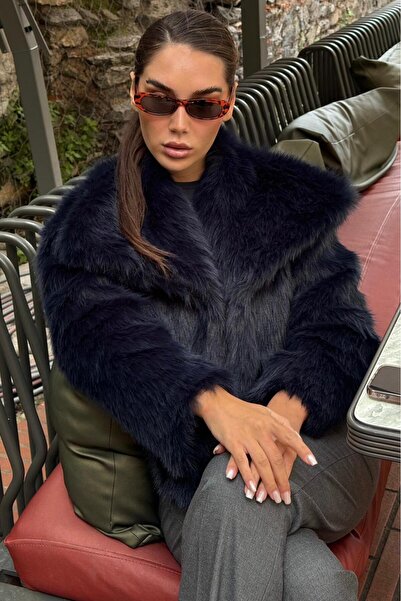 Madmext Синій м'який жіночий хутряний пальто MG2204