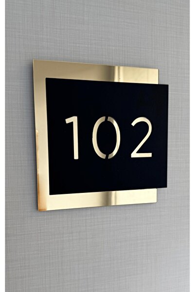 Yönline رقم باب الفندق مصنوع من البليكسي الزجاجي ذو اللون الذهبي مع نمط ديكوب أسود غير لامع ذاتي اللصق