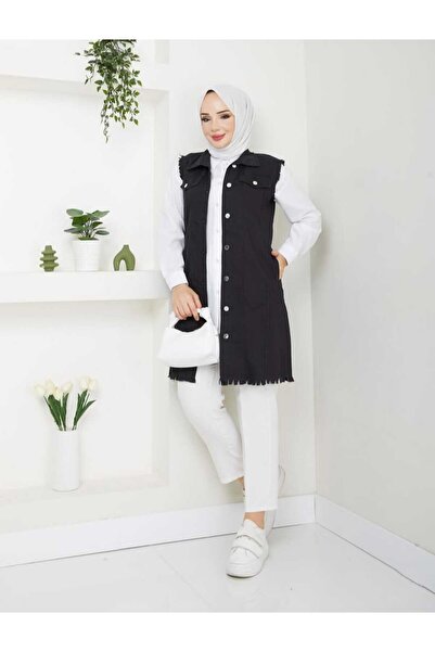 RAZENCİ Lycra Tasseled Soft Denim Vest