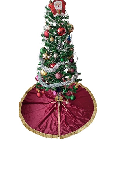 MODA NUR Christmas Tree Skirt, Pine Tree Foot Mat Cover, Burgundy Color, Velvet, 90 cm
