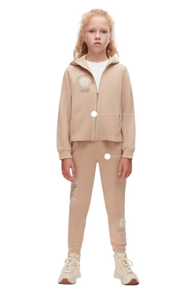 nk kids Girl's Washable Woven Fabric Zipper Closure Hooded Elastic Waist Pocket Sweatpants Set