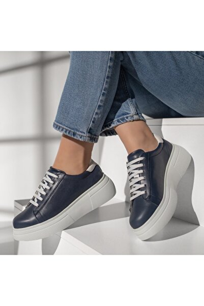 Modlet.ro Teniși albaștri din piele cu talpă groasă pentru femei MOD10110