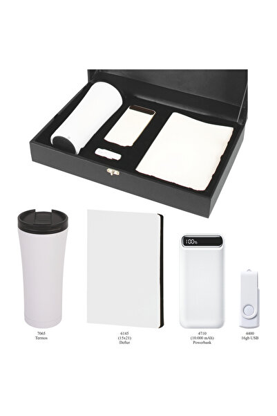 Gen Promosyon VIP Hediyelik Set - Powerbank, Termos, Defter ve USB Bellek - (4’lı Kurumsal Hediye Seti) - 4155