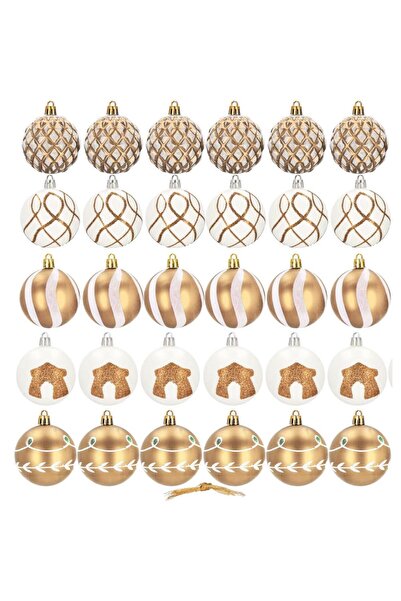 SERSIMO Set globuri de Crăciun cu modele festive, 30 bucăți, 6 cm, aurii