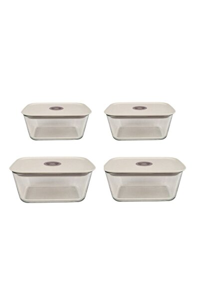 NEOFLAM Fika Clik Rectangular Storage Container Beige 4 Piece Set 2 Pieces 800 ml 2 Pieces 1380 ml