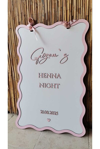 Yalova Design Düğün Nişan Kına Pudra Pembe Kurdaleli Tasarım Karşılama Panosu