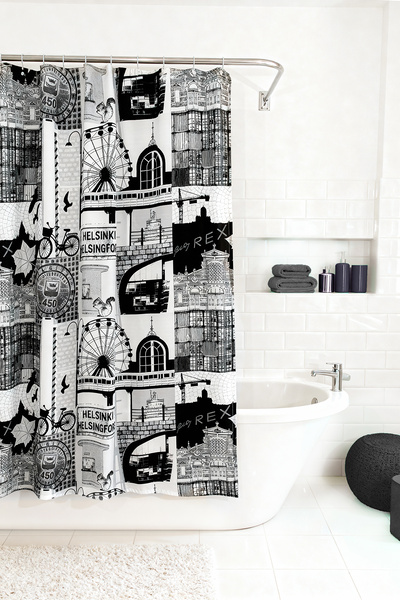 Premier Home Perdeau de duș Helsinki alb-negru 180x200