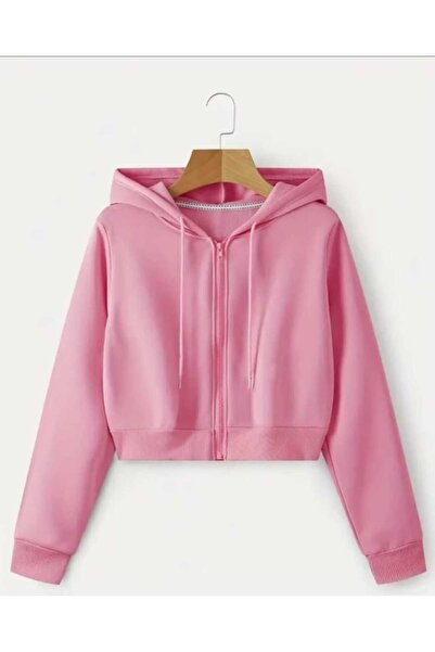 blackbonds pembe fermuarlı 3 iplik crop