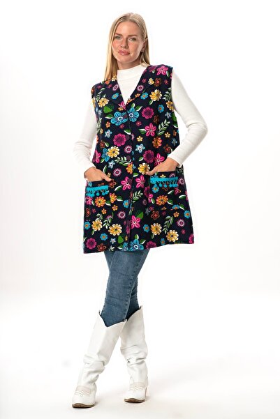 Eliş Şile Bezi Kevser Чічек з квітковим візерунком, автентичний безрукавний зимовий жилет з двома кишенями, темно-синій Lcvt