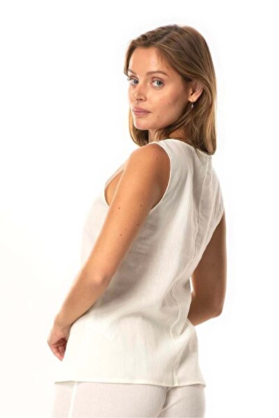 Eliş Şile Bezi Thick Strap Sleeveless Şile Cloth Natural Fabric Women's Inner Blouse Lining Petticoat Cream Krm