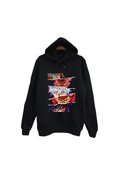 fame-stoned Φούτερ με κουκούλα Jujutsu Kaisen Anime με στάμπα, 100% βαμβάκι, μαύρο