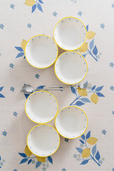 RUBİ PORSELEN Limon Desenli 16 cm Premium Porselen Çorba Kasesi - 6 Adet