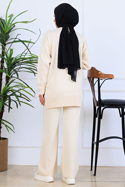 benguen Embroidery Detailed Knitwear Set S1120 Stone Color