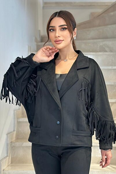 FEVER Püskül detaylı süet kruvaze ceket