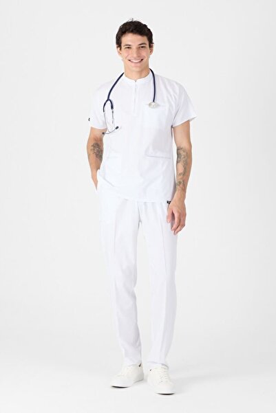 Owlet Medikal ελαστικό ύφασμα Λευκά Scrubs με γιακά δικαστή