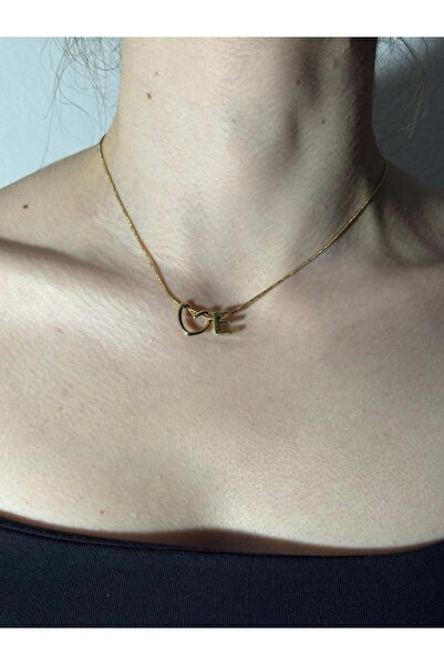 Sirena Accessories Kalp Detaylı Gold Kaplama Paslanmaz Çelik Harfli Kolye