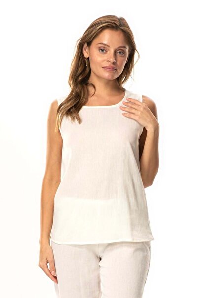 Eliş Şile Bezi Thick Strap Sleeveless Şile Cloth Natural Fabric Women's Inner Blouse Lining Petticoat Cream Krm