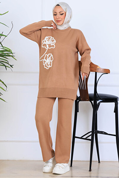 benguen Σετ πλεκτών ειδών με λεπτομέρεια κεντήματος S1120 Mink